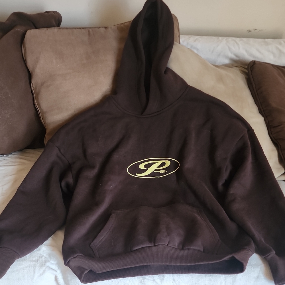 Princess Polly Chocolate Hoodie with Gold Emblem